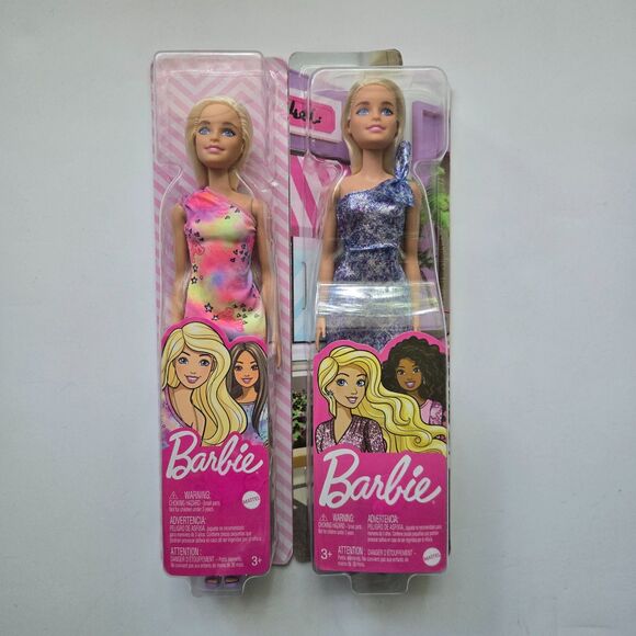 Blonde Barbie Bundle 2 Pc Mattel Figure Tie Dye Glitter Classic Doll Toy Set - Picture 1 of 5